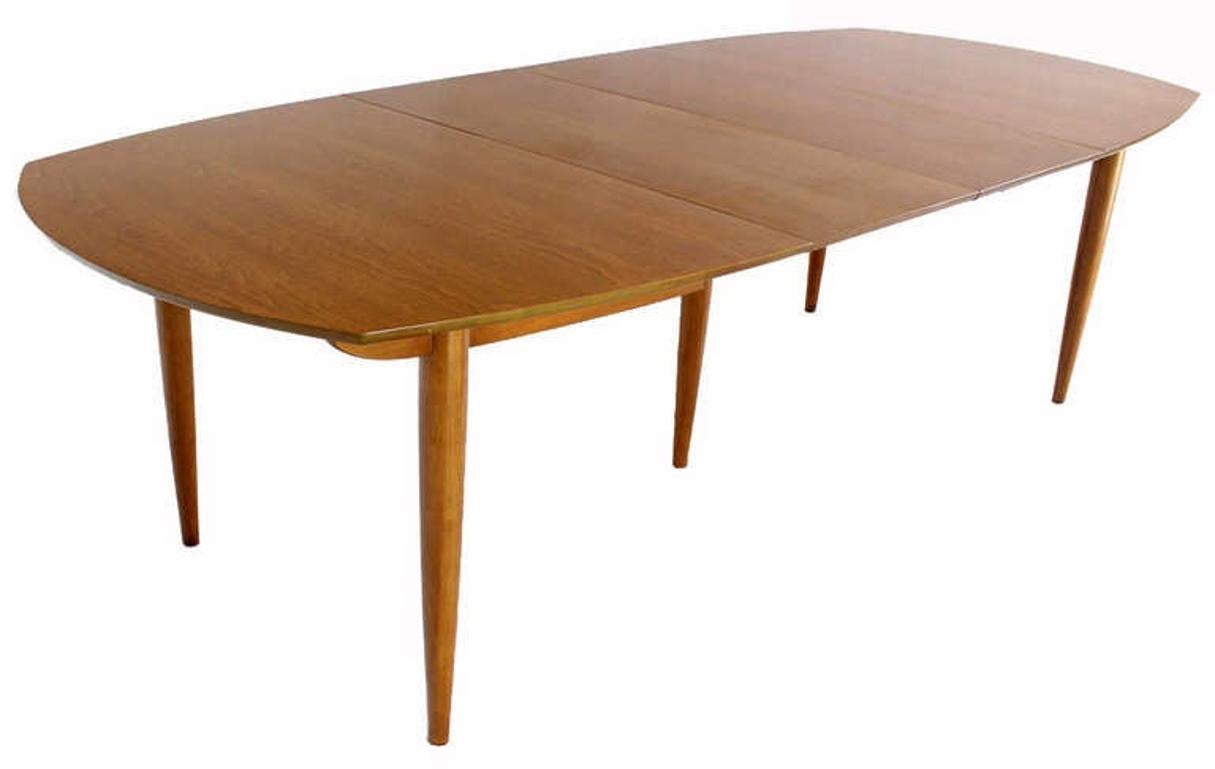 EstablishedLines John Stuart Light Walnut Boat Shape Walnut Dining Table Tapered Leg Two Leaves