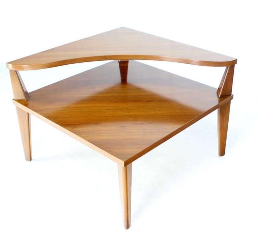 EstablishedLines Pair of Large Square Light Walnut Step Corner End Tables Stands John Stuart MINT
