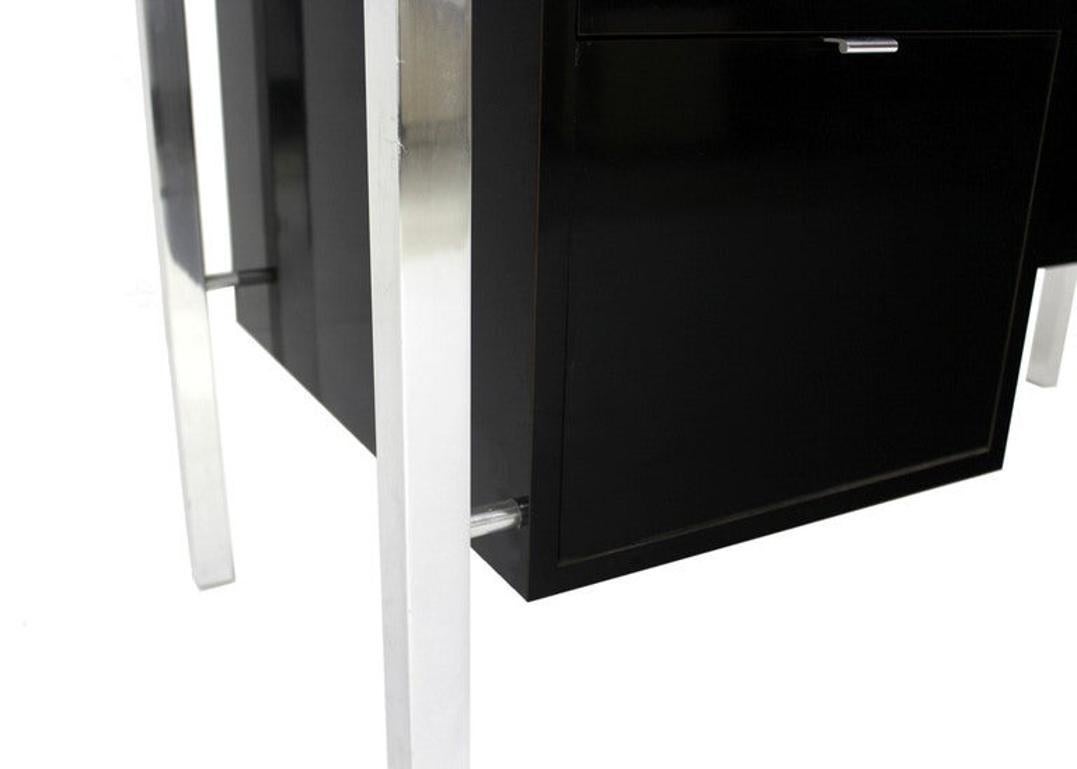 EstablishedLines Pace Collection Mid Century Italian Modern Thick Black Marble Granite Top Desk
