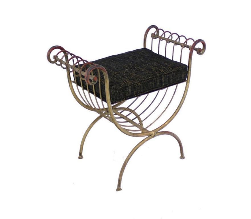 EstablishedLines Mid Century Modern U Shape Gilt Wrought Iron Window Bench NEW Upholstery MINT!