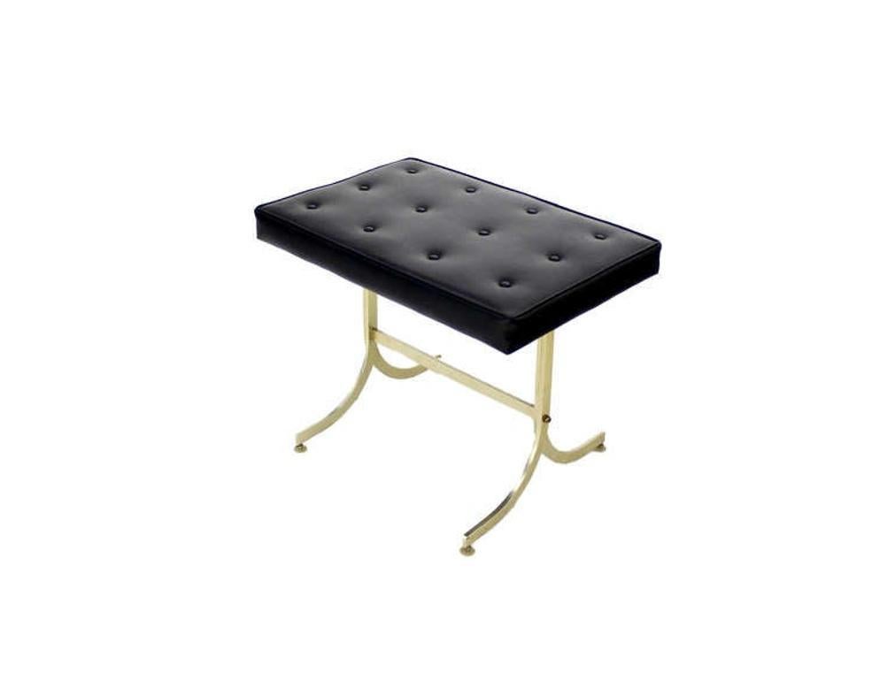 EstablishedLines Mid Century Modern Splayed Leg Compact Piano Window Bench Tufted Black Vinyl