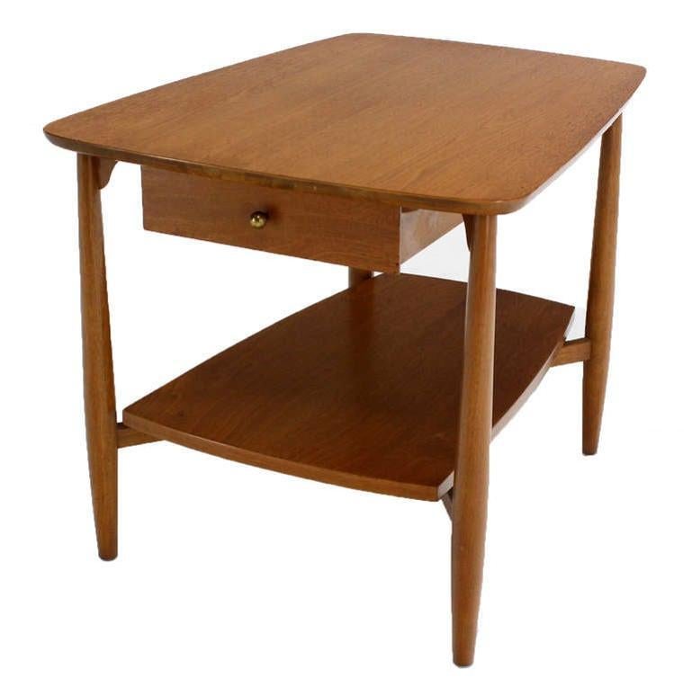 EstablishedLines Mid-Century Modern Two Tier One Drawer Walnut End Side Table by John Stuart MINT