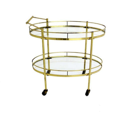 EstablishedLines Mid Century Modern Solid Brass Oval Tea Cart Rolling Bar