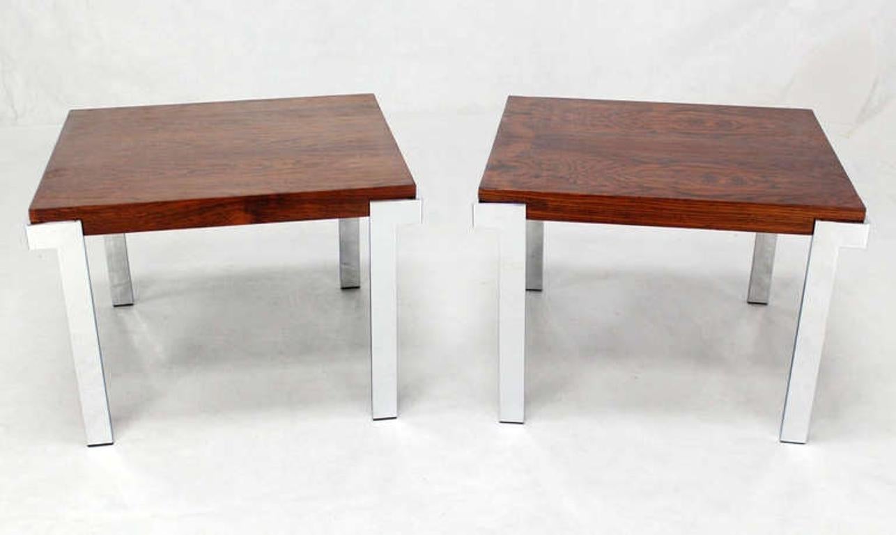 Pair of Milo Baughman Rosewood and Chrome Mid-Century Modern End Tables Stands