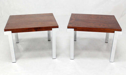 Pair of Milo Baughman Rosewood and Chrome Mid-Century Modern End Tables Stands