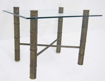 EstablishedLines Faux Bamboo Brass X Base Square Glass Top Coffee Table Mid Century Modern