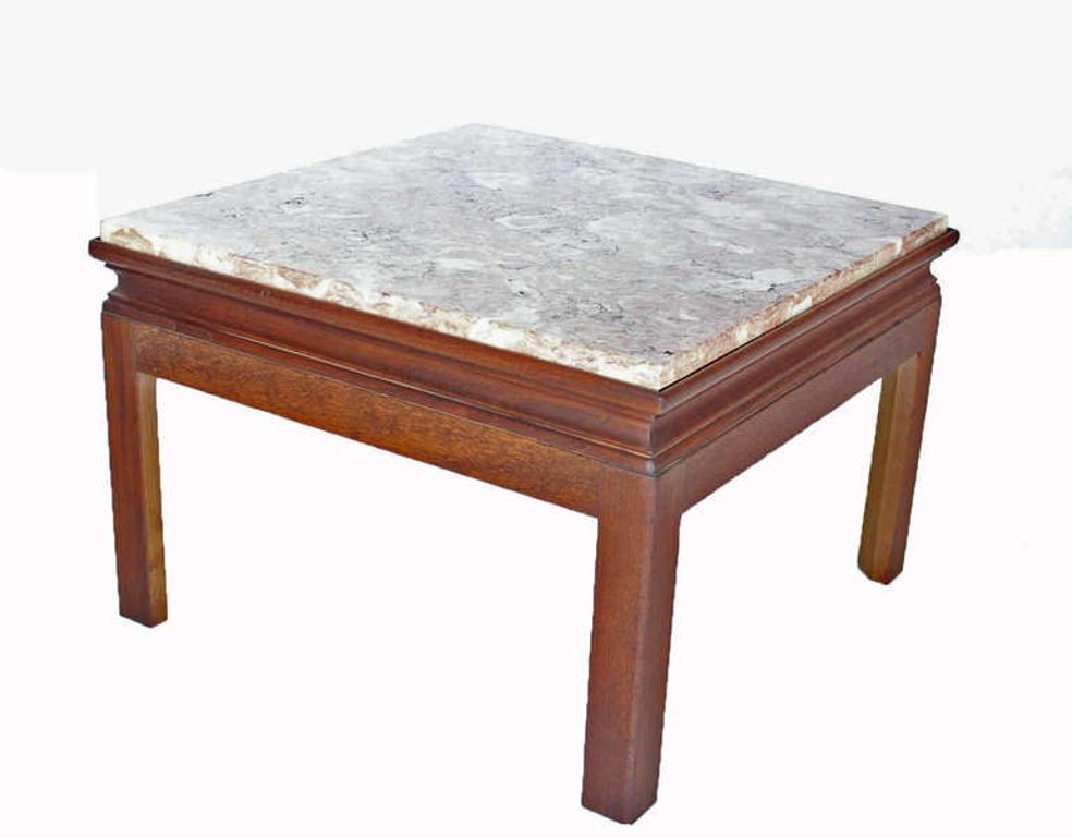 EstablishedLines Mid-Century Modern Pair Low Profile Square Marble Top Side End Tables Stand MINT