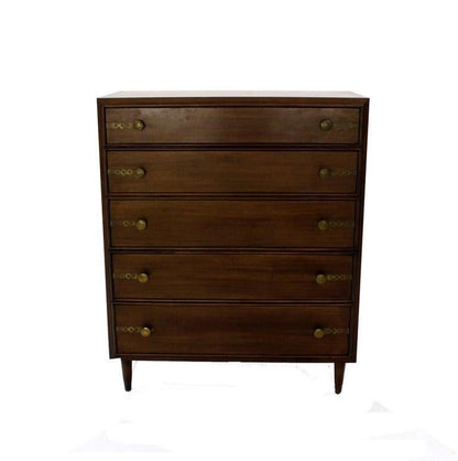 EstablishedLines Johnson John Stuart Mid Century Modern Walnut High Chest Dresser Brass Pull MINT