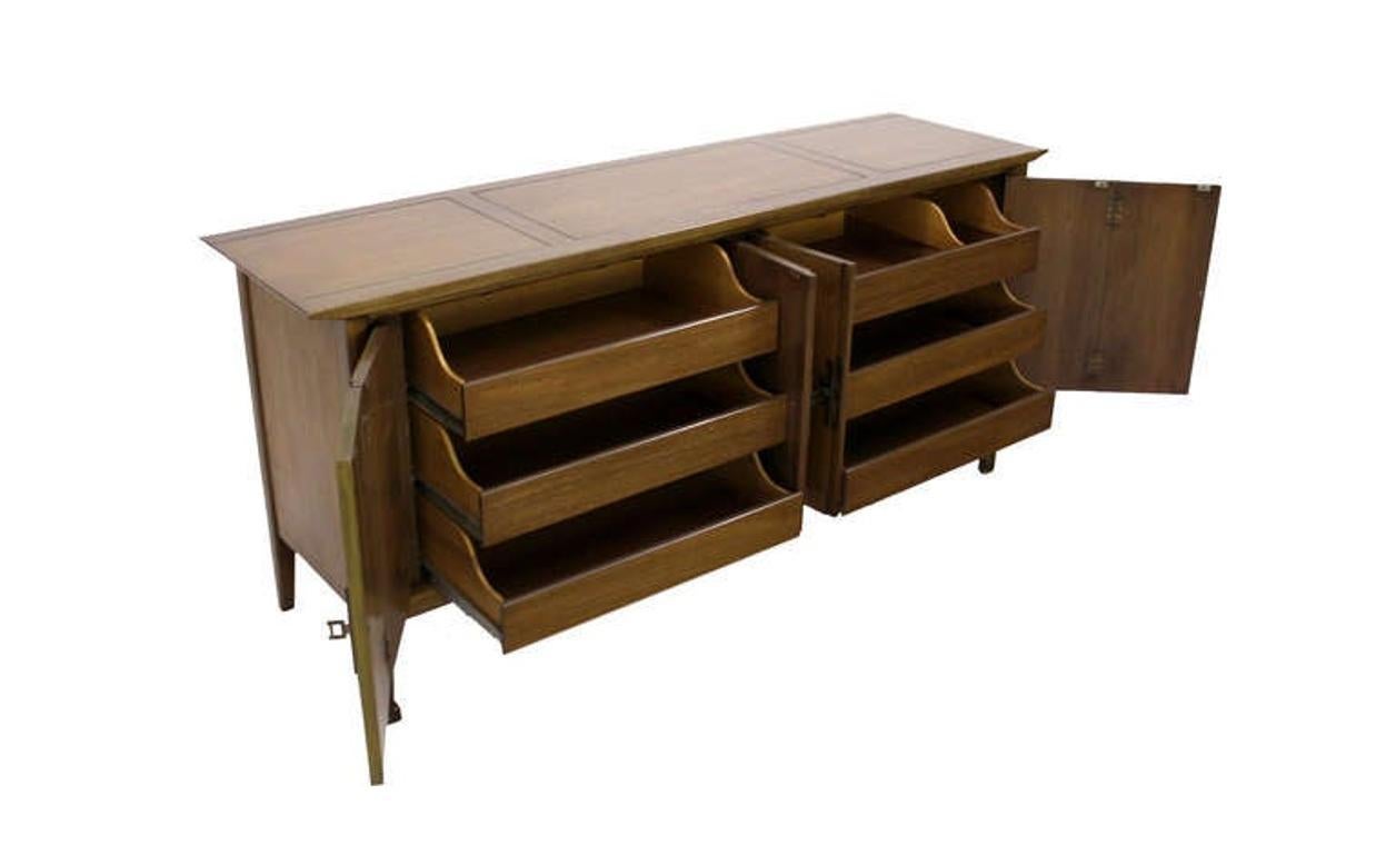 EstablishedLines Mid Century Modern Burlwood Long Credenza 6 Drawers Dresser Matching Mirror MINT