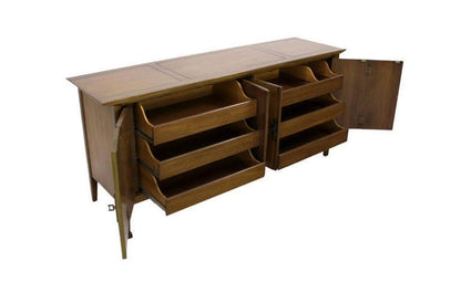 EstablishedLines Mid Century Modern Burlwood Long Credenza 6 Drawers Dresser Matching Mirror MINT