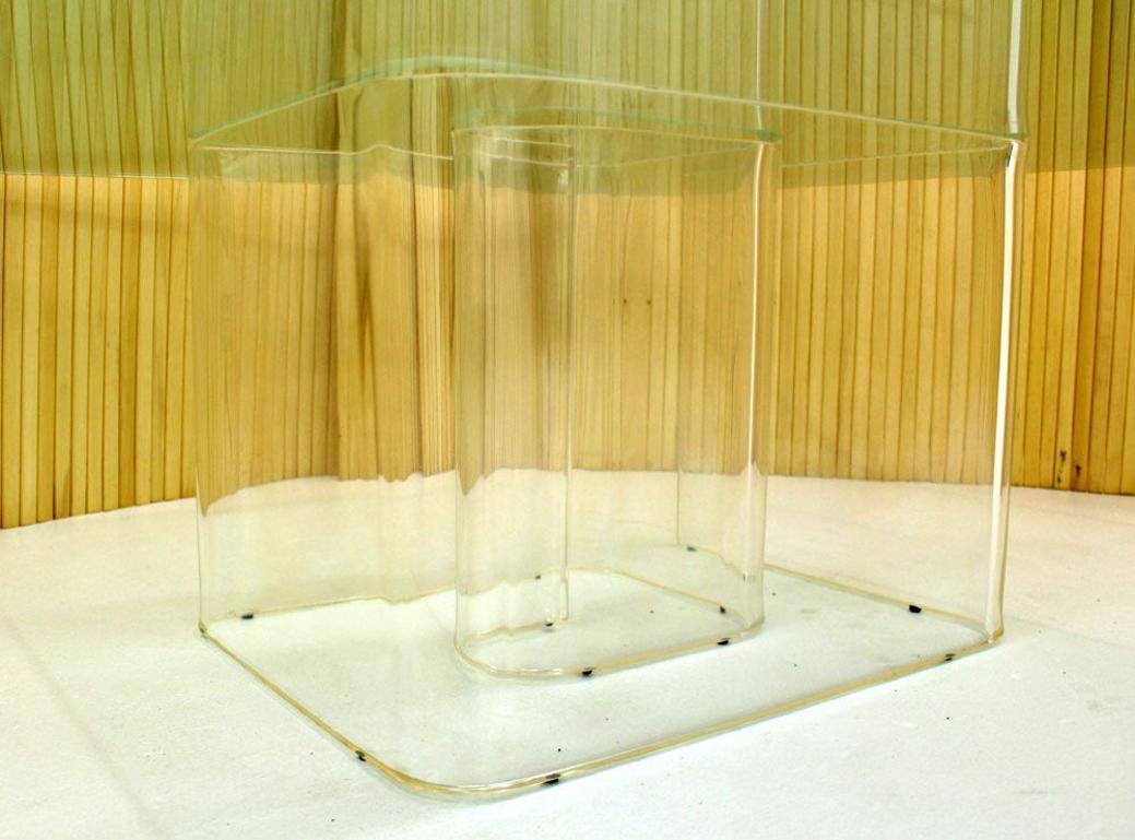 EstablishedLines Lucite Snail Base Square 3/4" Thick Glass Top Coffee Table Mid Century Modern