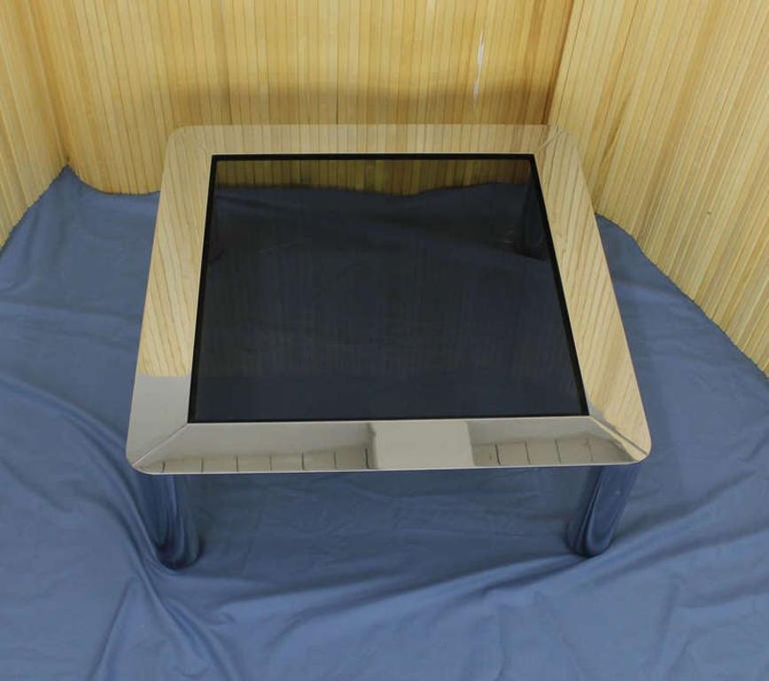 EstablishedLines Chrome Cylinder Legs Square Smoked Glass Mid-Century Modern Coffee Table MINT!