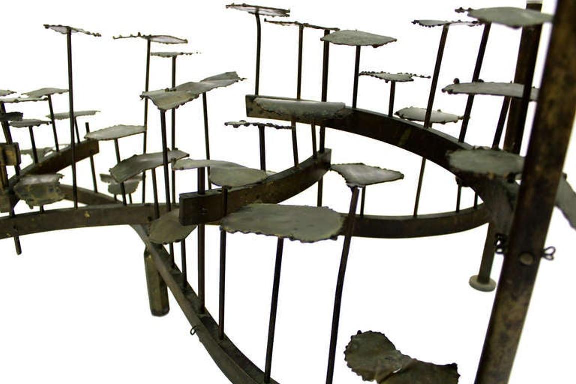 EstablishedLines Silas Seandel Mid Century Modern Brass Base Glass Top Brutalist Coffee Table
