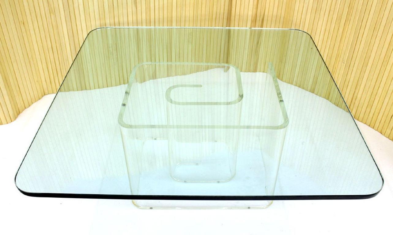 EstablishedLines Lucite Snail Base Square 3/4" Thick Glass Top Coffee Table Mid Century Modern
