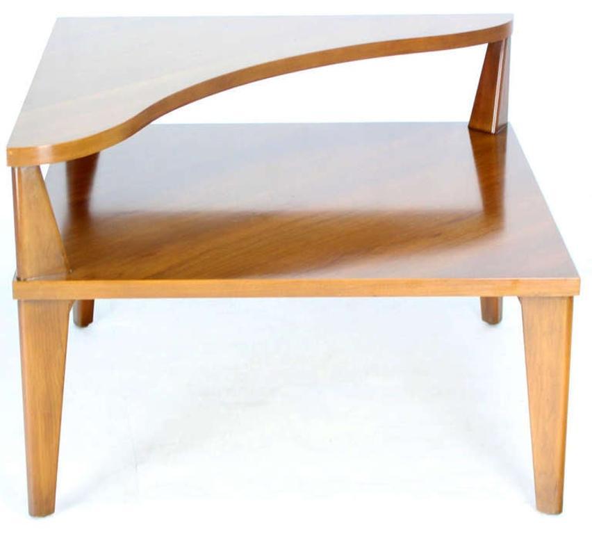 EstablishedLines Pair of Large Square Light Walnut Step Corner End Tables Stands John Stuart MINT