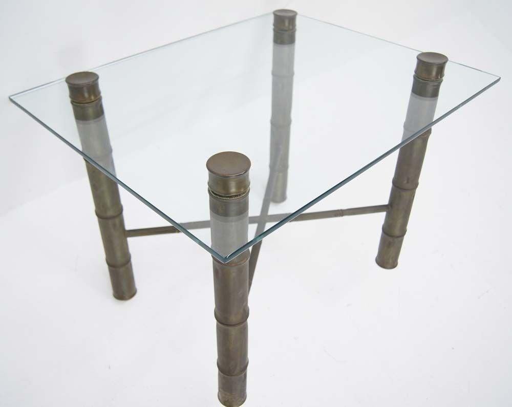 EstablishedLines Faux Bamboo Brass X Base Square Glass Top Coffee Table Mid Century Modern