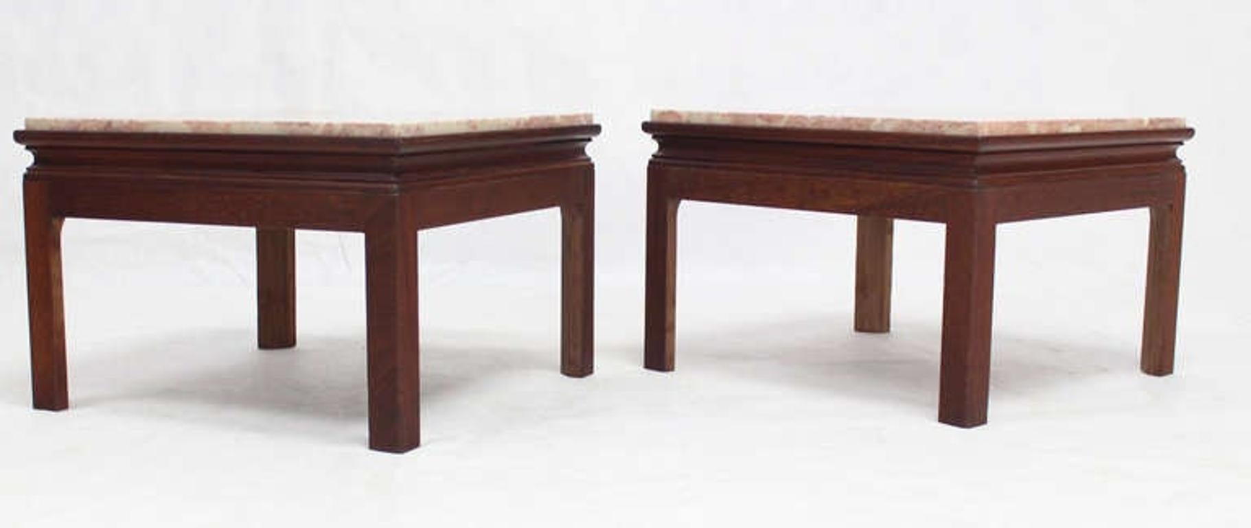 EstablishedLines Mid-Century Modern Pair Low Profile Square Marble Top Side End Tables Stand MINT