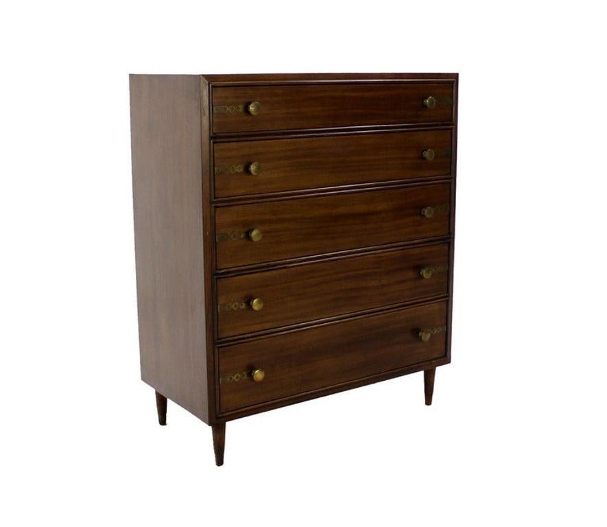 EstablishedLines Johnson John Stuart Mid Century Modern Walnut High Chest Dresser Brass Pull MINT