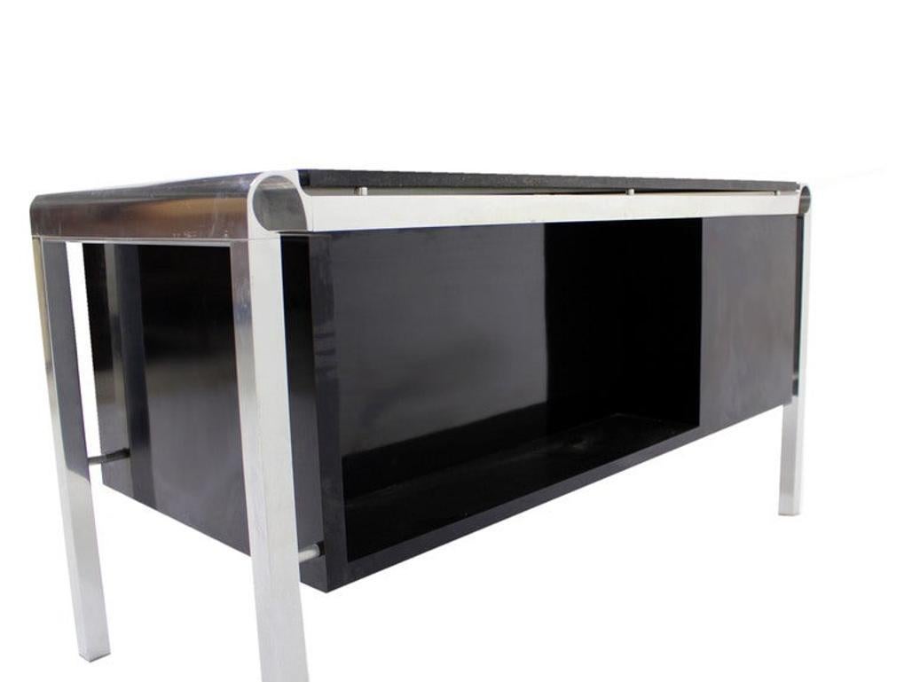 EstablishedLines Pace Collection Mid Century Italian Modern Thick Black Marble Granite Top Desk