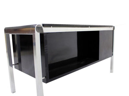 EstablishedLines Pace Collection Mid Century Italian Modern Thick Black Marble Granite Top Desk