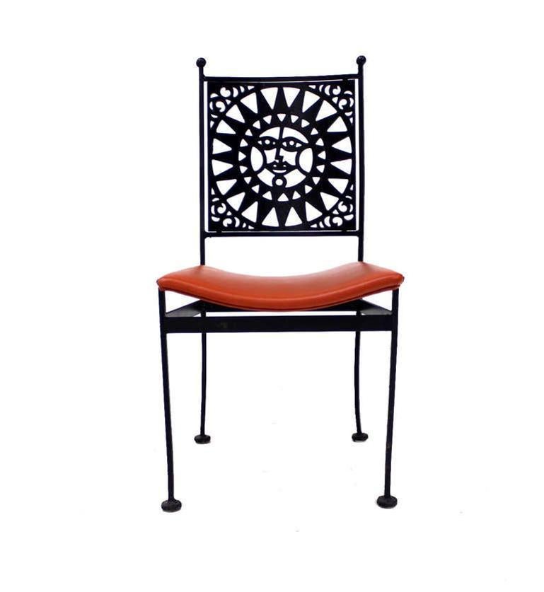 EstablishedLines Thick Steel Chair Pierced Sun Sunburst Design Back Mid-Century Modern MINT!