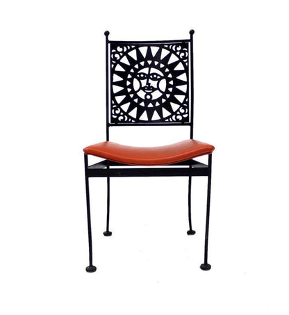 EstablishedLines Thick Steel Chair Pierced Sun Sunburst Design Back Mid-Century Modern MINT!