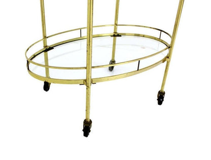 EstablishedLines Mid Century Modern Solid Brass Oval Tea Cart Rolling Bar