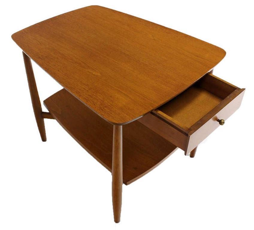 EstablishedLines Mid-Century Modern Two Tier One Drawer Walnut End Side Table by John Stuart MINT