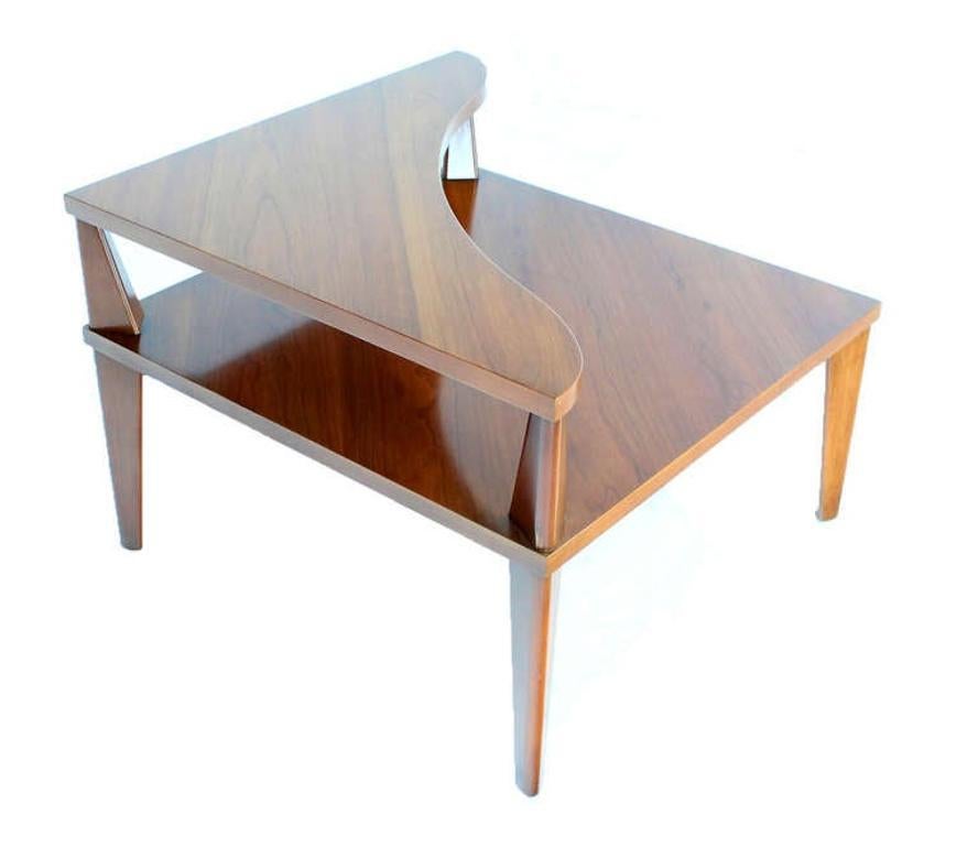 EstablishedLines Pair of Large Square Light Walnut Step Corner End Tables Stands John Stuart MINT