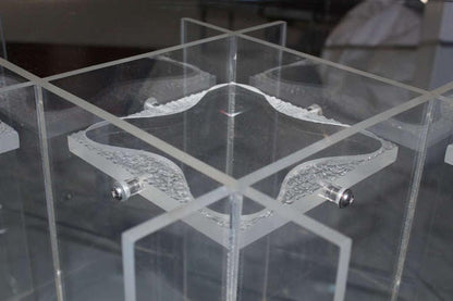 EstablishedLines Mid-Century Modern Long Rectangular Lucite Base Glass Top Coffee Table MINT!