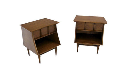 EstablishedLines Pair of Danish Mid Century Modern One Drawer Walnut End Tables Night Stands MINT