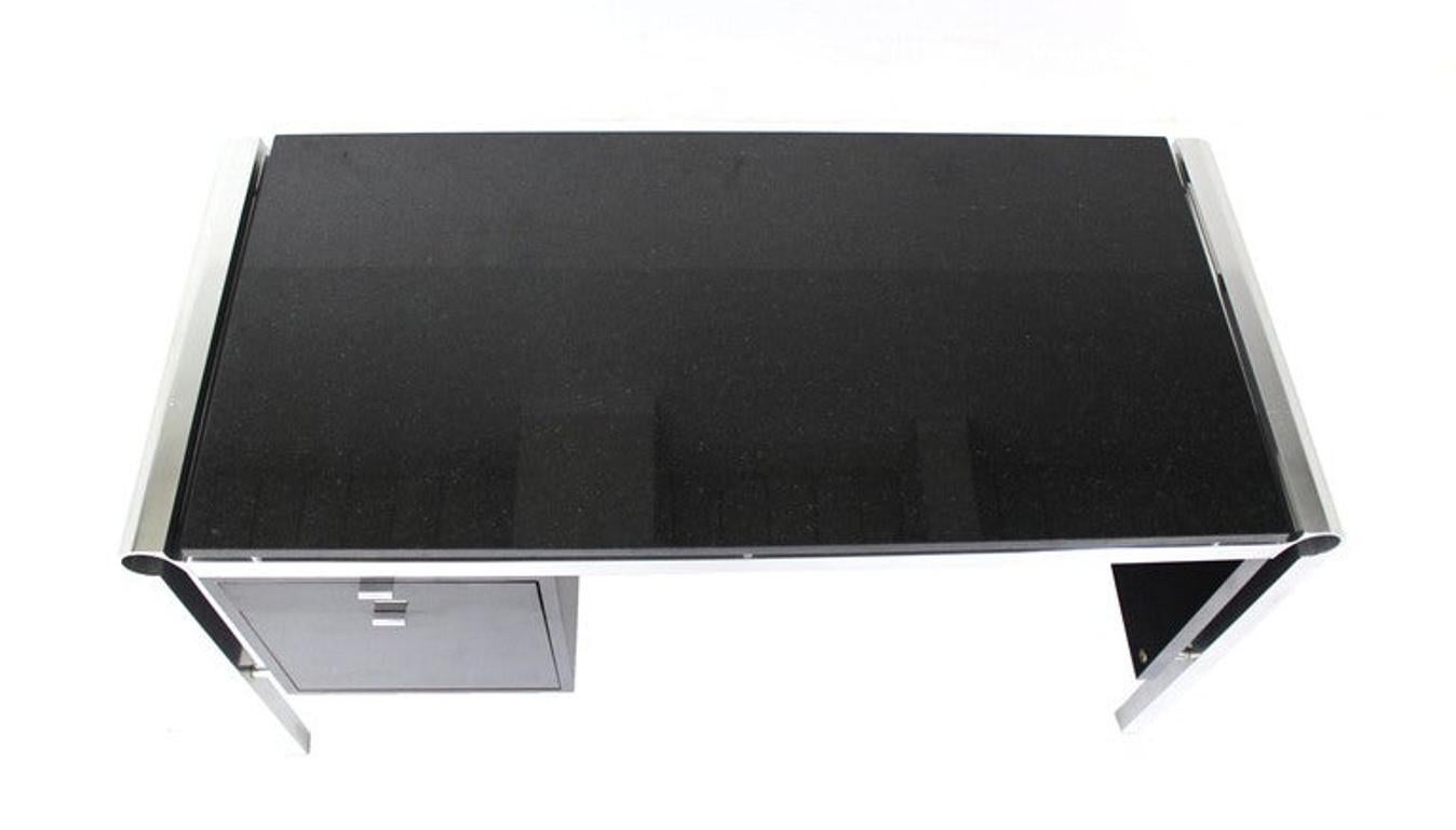 EstablishedLines Pace Collection Mid Century Italian Modern Thick Black Marble Granite Top Desk