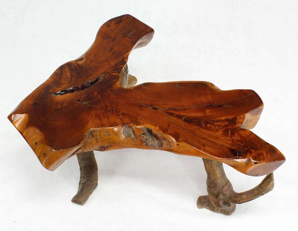 EstablishedLines Organic Heavy V Shape Walnut Slab Top Driftwood Base Legs Coffee Table MINT!