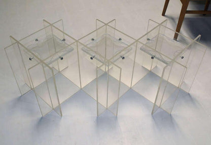 EstablishedLines Mid-Century Modern Long Rectangular Lucite Base Glass Top Coffee Table MINT!