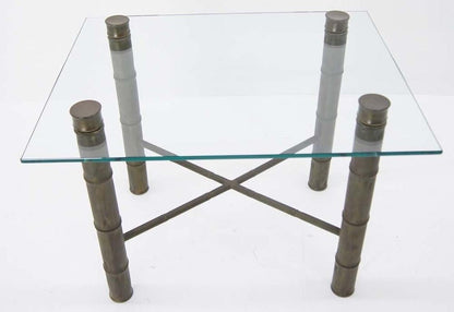 EstablishedLines Faux Bamboo Brass X Base Square Glass Top Coffee Table Mid Century Modern