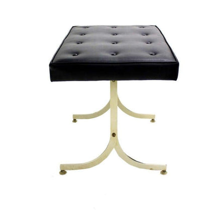 EstablishedLines Mid Century Modern Splayed Leg Compact Piano Window Bench Tufted Black Vinyl