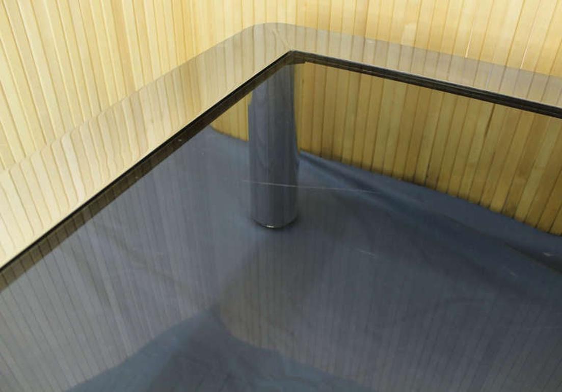 EstablishedLines Chrome Cylinder Legs Square Smoked Glass Mid-Century Modern Coffee Table MINT!