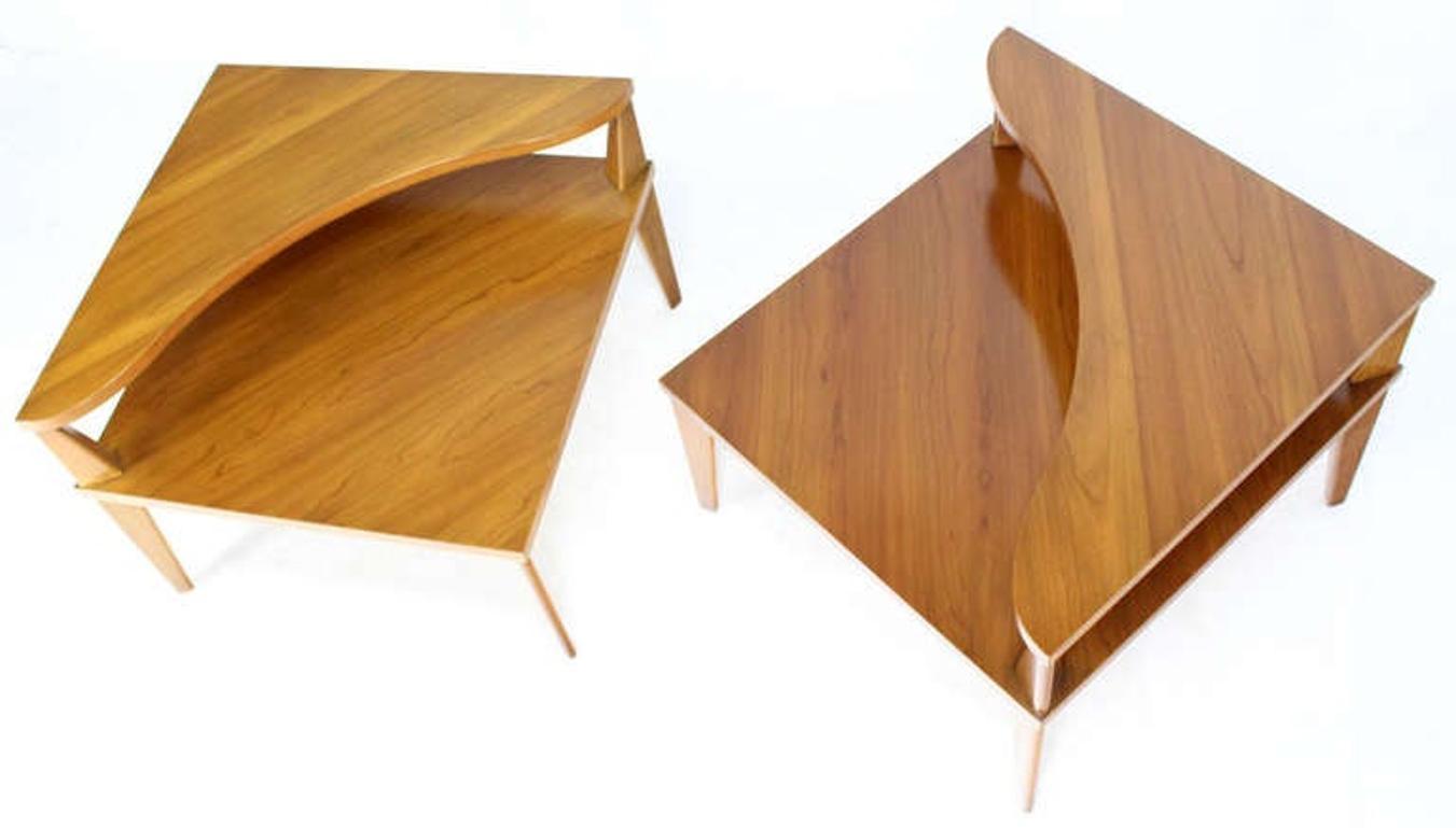 EstablishedLines Pair of Large Square Light Walnut Step Corner End Tables Stands John Stuart MINT