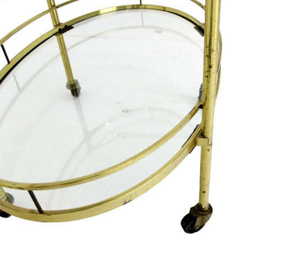 EstablishedLines Mid Century Modern Solid Brass Oval Tea Cart Rolling Bar