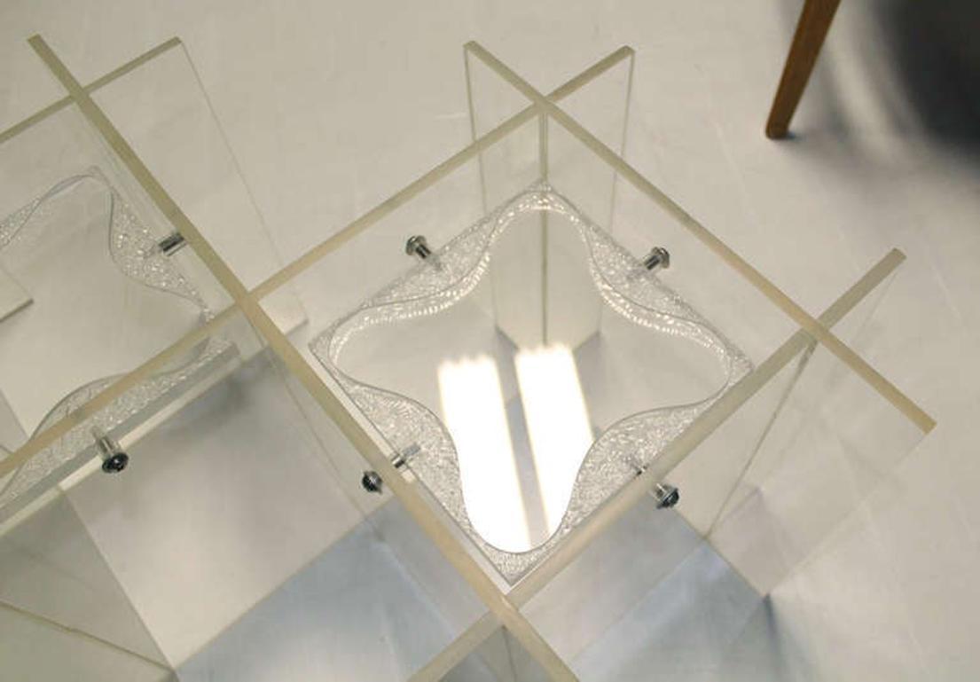 EstablishedLines Mid-Century Modern Long Rectangular Lucite Base Glass Top Coffee Table MINT!