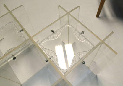 EstablishedLines Mid-Century Modern Long Rectangular Lucite Base Glass Top Coffee Table MINT!