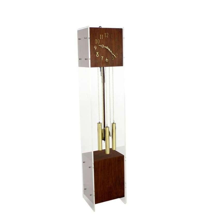 EstablishedLines Mid Century Modern Walnut Designer Lucite Grandfather Clock with Chime MINT!