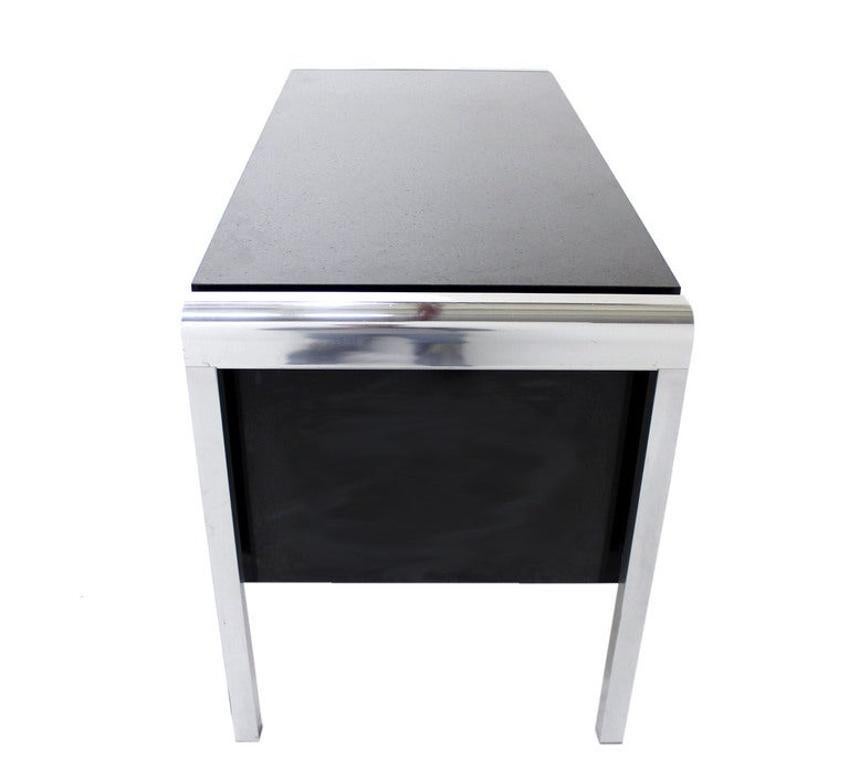 EstablishedLines Pace Collection Mid Century Italian Modern Thick Black Marble Granite Top Desk