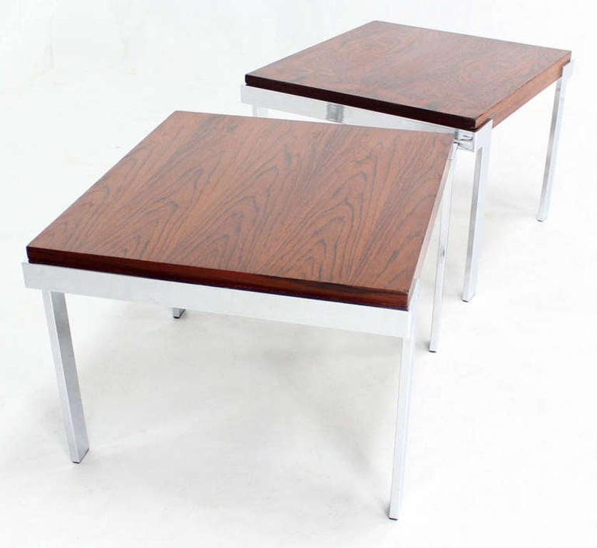 Pair of Milo Baughman Rosewood and Chrome Mid-Century Modern End Tables Stands