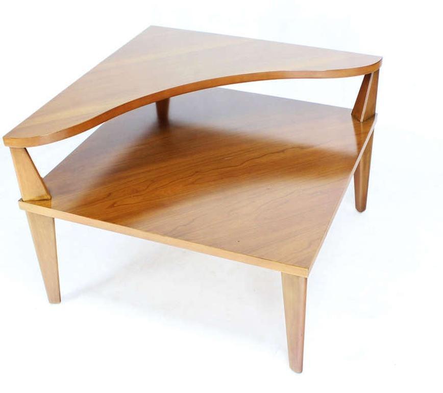 EstablishedLines Pair of Large Square Light Walnut Step Corner End Tables Stands John Stuart MINT