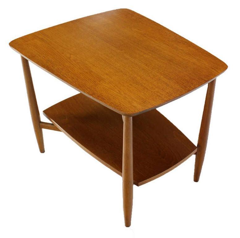 EstablishedLines Mid-Century Modern Two Tier One Drawer Walnut End Side Table by John Stuart MINT