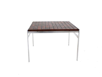 EstablishedLines Danish Modern Chrome Base Tile Mosaic Rosewood Top Square Coffee Side Table MINT