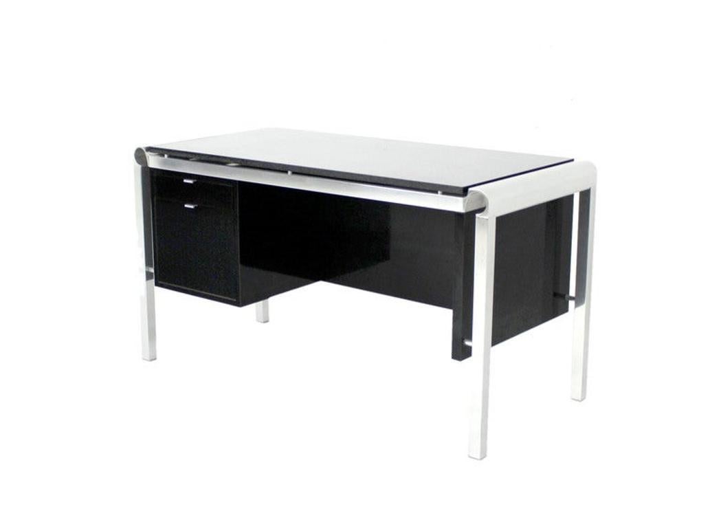 EstablishedLines Pace Collection Mid Century Italian Modern Thick Black Marble Granite Top Desk