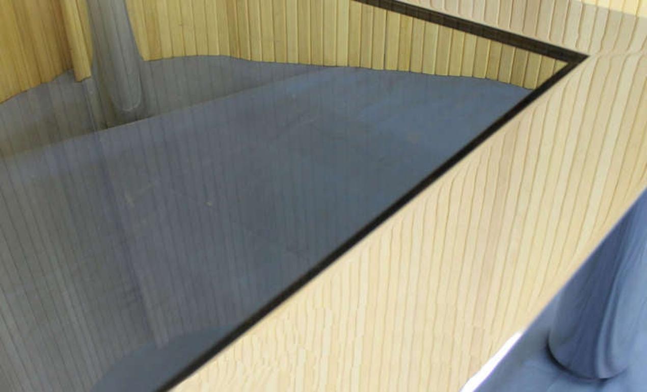 EstablishedLines Chrome Cylinder Legs Square Smoked Glass Mid-Century Modern Coffee Table MINT!