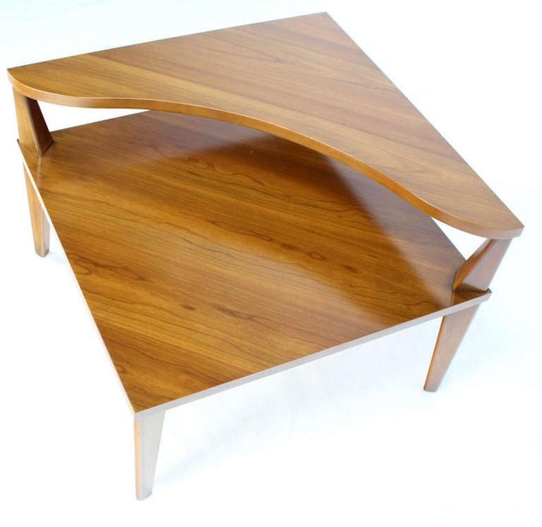 EstablishedLines Pair of Large Square Light Walnut Step Corner End Tables Stands John Stuart MINT